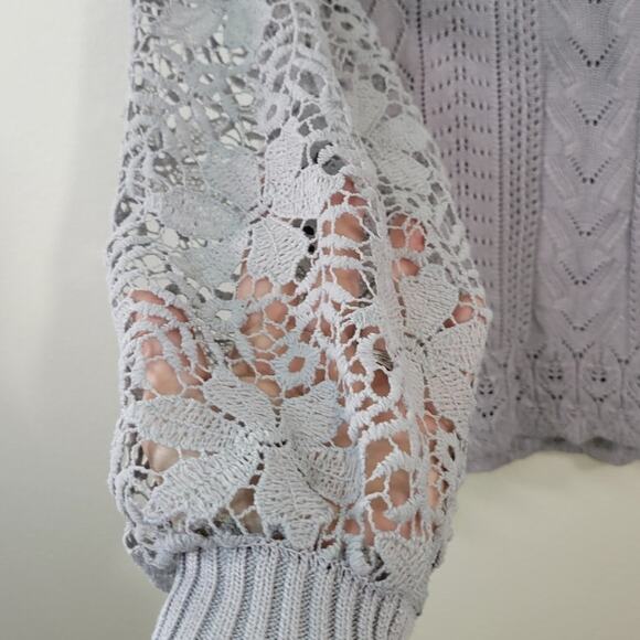 Women's Lace Knit Sweater - Gray - Picture 5 of 9